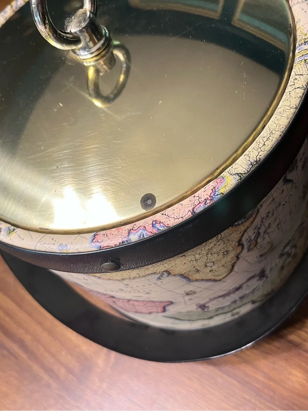 Decorative Brass-Lid Map Print Accent Ice  Bucket Cream and Gold